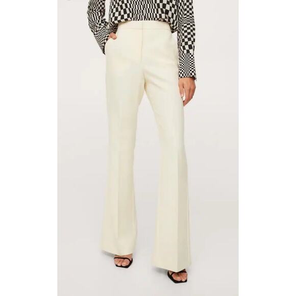 NEW Mango Wide Leg Linen Blend Beige Cream Slacks Pants 8 Hem Slits Office Siren - Picture 4 of 11